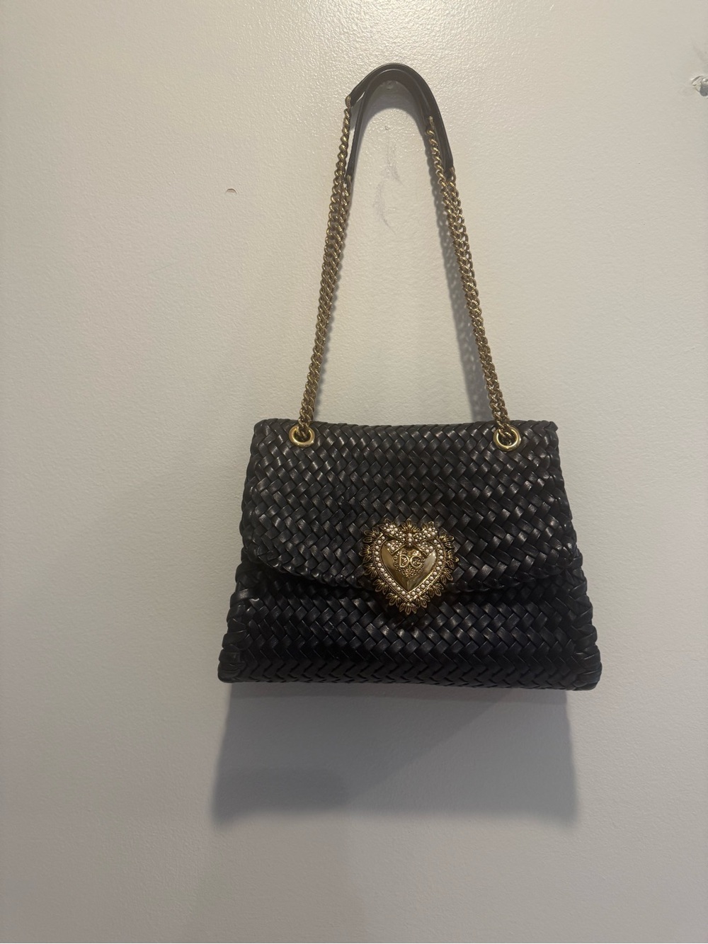 Dolce & Gabbana Black Woven Leather “Devotion” Bag